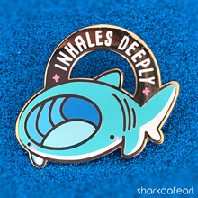 Load image into Gallery viewer, Relatable Shark : Inhales Deeply | Basking Shark Pin (FLAWED)
