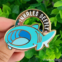 Load image into Gallery viewer, Relatable Shark : Inhales Deeply | Basking Shark Pin (FLAWED)